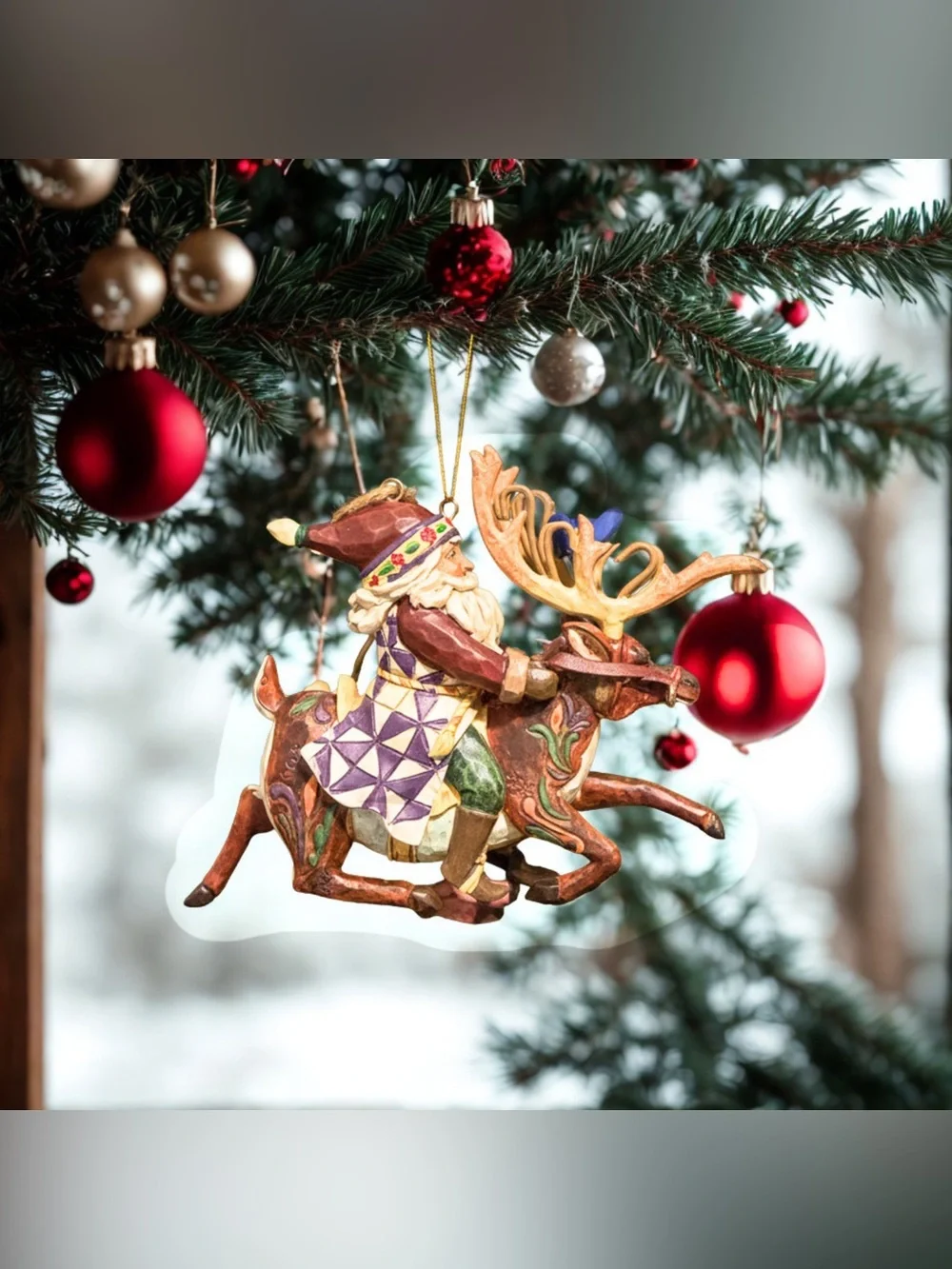 Vintage Jim Shore‎ Hand Painted Santa Riding Reindeer Christmas Ornament